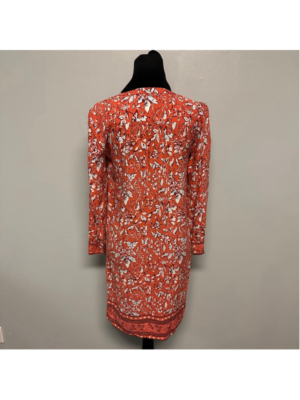 Ann Taylor LOFT Orange White Floral Knee Length Long Sleeve Dress women’s XS - Picture 4 of 8